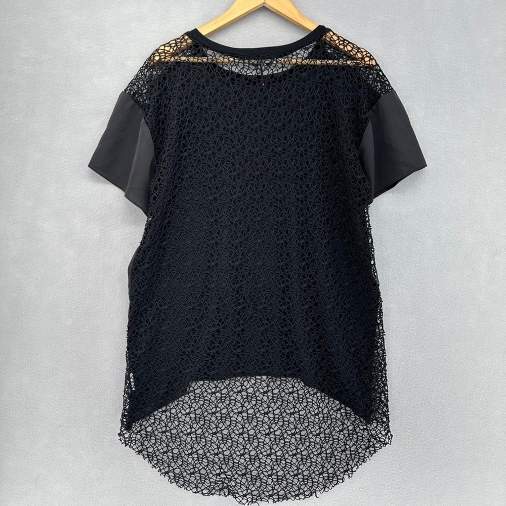 Ipekyol Black Crochet Mesh Back High Low Short Sleeve Top SZ10 EUR 40 Gothic - Picture 2 of 9